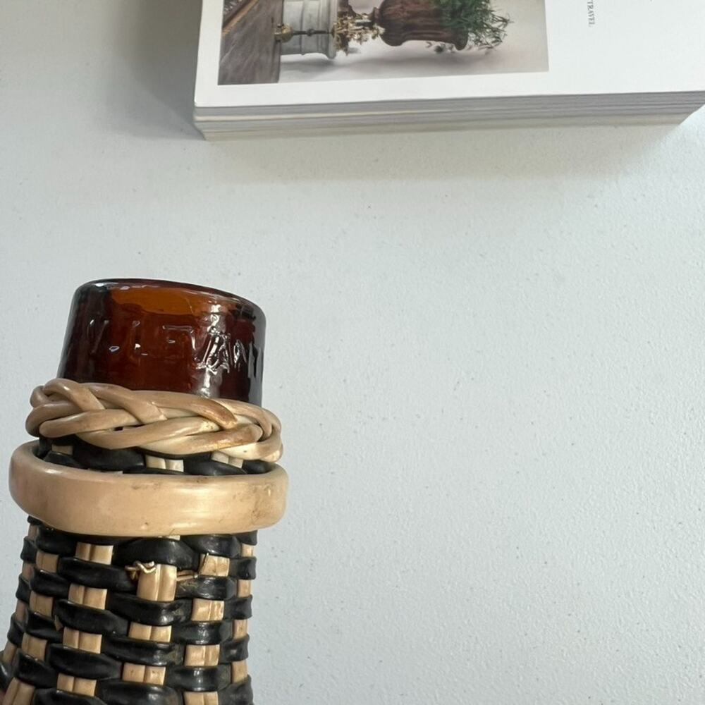 Vintage V Levante Bottle Spanish Woven Wicker Covered Brown Glass - Picture 7 of 13